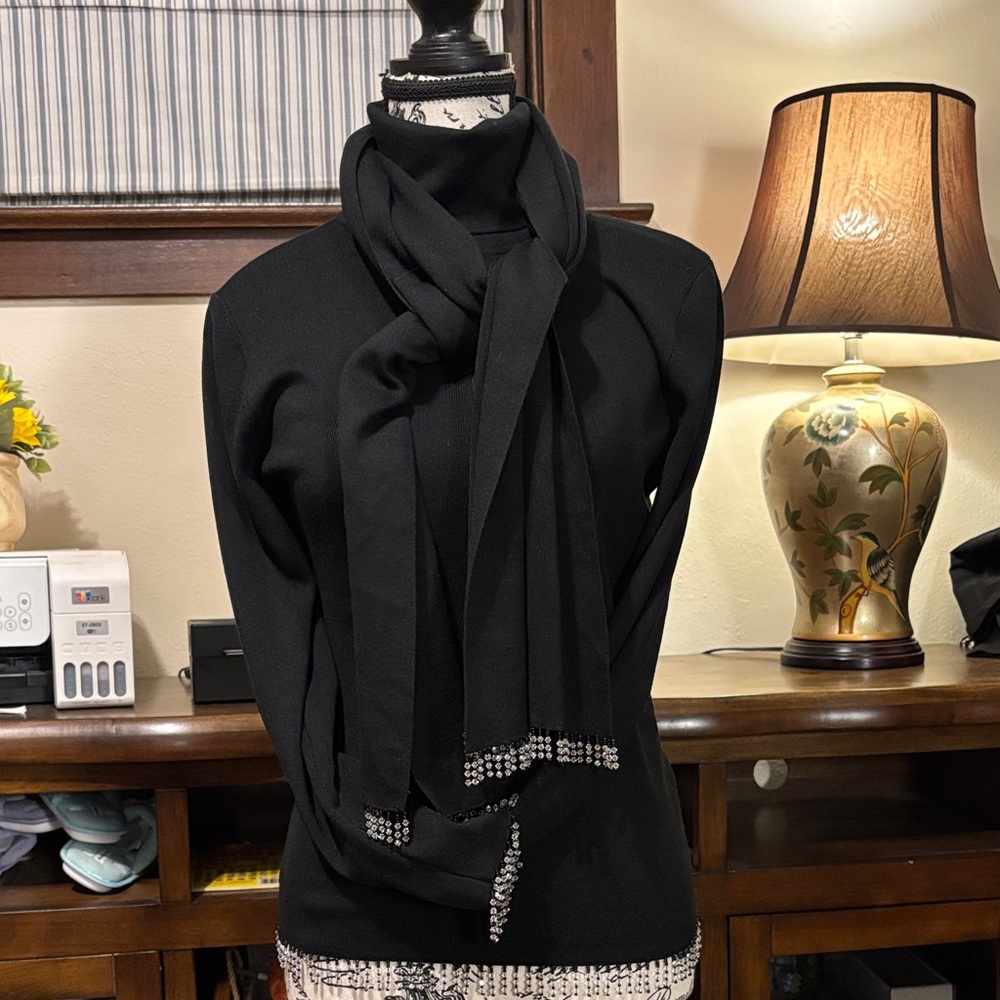 Carlisle Black Turtleneck Sweater with Embellished Scarf